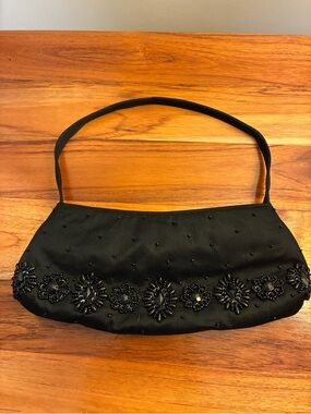 Vintage Y2K Black Beaded Evening Shoulder Bag